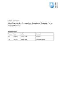 Web Standards: Copywriting Standards Working Group Online Services Terms of Reference