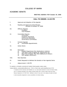 COLLEGE OF MARIN ACADEMIC SENATE  MEETING AGENDA FOR October 30, 2008