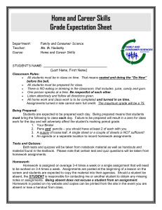 Home and Career Skills Grading Criteria Sheet
