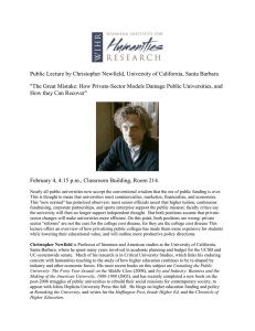 Public Lecture by Christopher Newfield, University of California, Santa Barbara