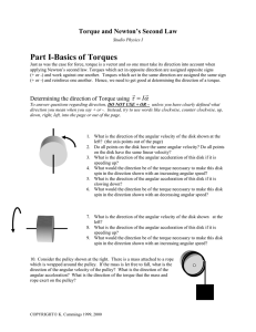 Part I-Basics of Torques Torque and Newton’s Second Law