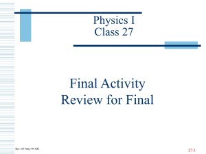 Final Activity Review for Final Physics I Class 27
