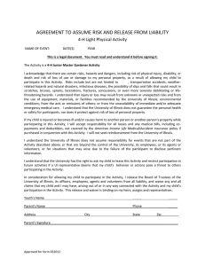 Acknowledgement of Risk and Release of Liability Form - Junior Master Gardener Club