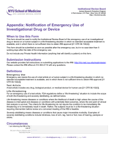 Notification of Emergency Use of Investigational Drug or Device