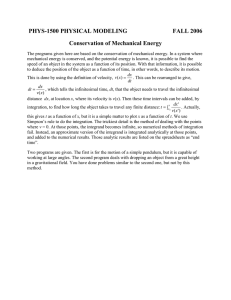 PHYS-1500 PHYSICAL MODELING        ... Conservation of Mechanical Energy