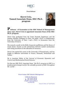 P  Hervé Crès, Named Associate Dean, HEC Ph.D.