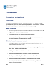 Disability Service Academic personal assistant Job description