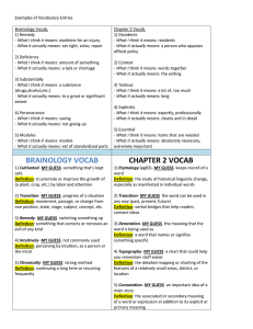 Examples of Vocabulary Entries  Brainology Vocab. Chapter 2 Vocab.
