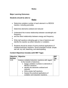 Redox  Major Learning Outcomes: Students should be able to: