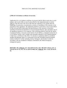 PRIVATE CIVIL DEFENSE FACILITIES  § 5502.42 Civil defense certificate of necessity.