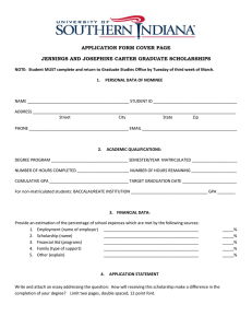 APPLICATION FORM COVER PAGE JENNINGS AND JOSEPHINE CARTER GRADUATE SCHOLARSHIPS