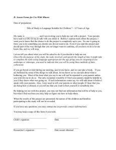 D. Assent Forms for Use With Minors  Date of preparation