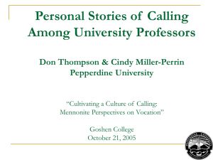 Personal Stories of  Calling Among University Professors Pepperdine University