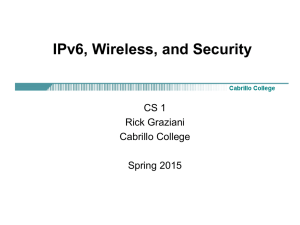 IPv6, Wireless, and Security CS 1 Rick Graziani Cabrillo College