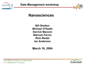 Nanosciences Data Management workshop March 16, 2004 Bill Shelton