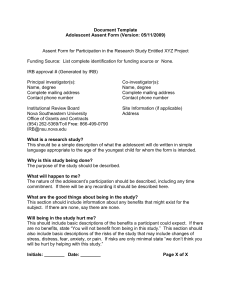 Document Template for Adolescent Assent Form