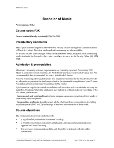 Bachelor of Music Course code: F3K Introductory comments