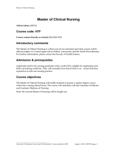 Master of Clinical Nursing Course code: H7F Introductory comments