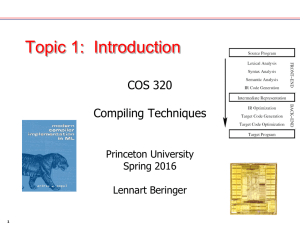 Topic 1:  Introduction COS 320 Compiling Techniques Princeton University