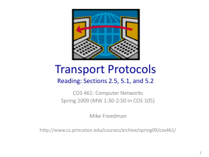 Transport Protocols Reading: Sections 2.5, 5.1, and 5.2 COS 461: Computer Networks