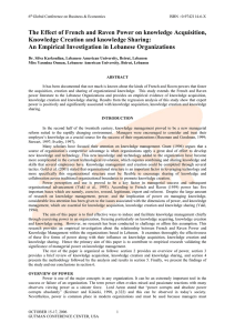 The Effect of French and Raven Power on knowledge Acquisition Knowledge Creation and knowledge Sharing: An Empirical Investigation in Lebanese Organizations