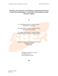 The Effect Of Privatization On The Efficiency Of Financial Performance Of State-owned Enterprises: A Case Study Of The Jordanian Cement Factories Company