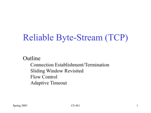 Reliable Byte-Stream (TCP) Outline Connection Establishment/Termination Sliding Window Revisited