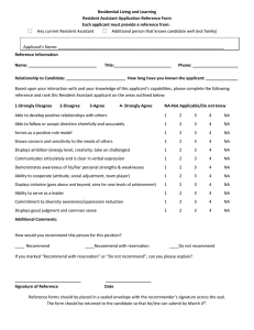 Residential Living and Learning Resident Assistant Application Reference Form
