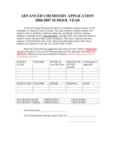 ADVANCED CHEMISTRY APPLICATION 2006/2007 SCHOOL YEAR