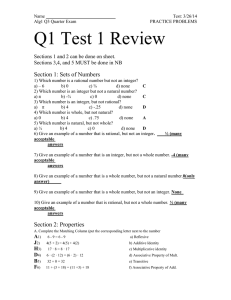 Q1 Test 1 Review Section 1: Sets of Numbers