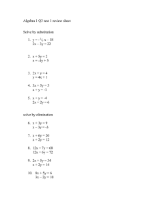 Algebra 1 Q3 test 1 review sheet Solve by substitution /