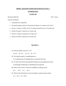 MODEL  QUESTION PAPER FOR SUMMATIVE TEST -I MATHEMATICS CLASS-VIII