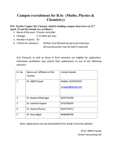 Campus recruitment for B.Sc  (Maths, Physics &amp; Chemistry)