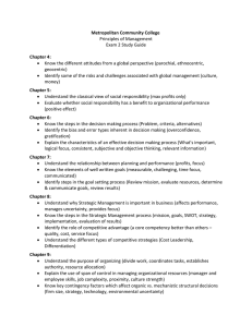 Metropolitan Community College Chapter 4: Principles of Management Exam 2 Study Guide