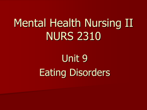 Mental Health Nursing II NURS 2310 Unit 9 Eating Disorders