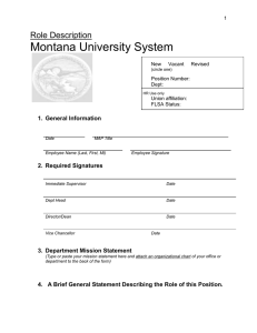 Montana University System Role Description 1.  General Information