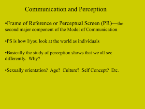 Communication and Perception •Frame of Reference or Perceptual Screen (PR)—