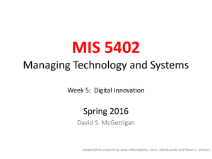 MIS 5402 Managing Technology and Systems Spring 2016 Week 5:  Digital Innovation