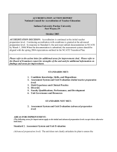 ACCREDITATION ACTION REPORT National Council for Accreditation of Teacher Education