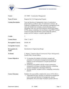 DEPARTMENT OF ENGINEERING  CE 33000 – Construction Management
