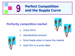 9 Perfect Competition and the Supply Curve Perfectly competitive market