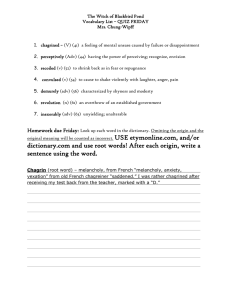 The Witch of Blackbird Pond Vocabulary List – QUIZ FRIDAY Mrs. Chung-Wipff