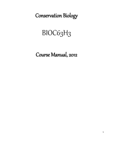 BIOC63H3 Conservation Biology Course Manual, 2012
