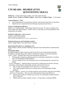 CTE READS:  HIGHER LEVEL QUESTIONING SKILLS