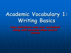 Academic Vocabulary 1: Writing Basics Copy definitions onto your worksheet