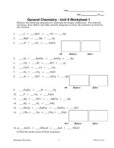 General Chemistry - Unit 9 Worksheet 1