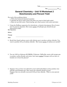 – Unit 10 Worksheet 2 General Chemistry Stoichiometry and Percent Yield