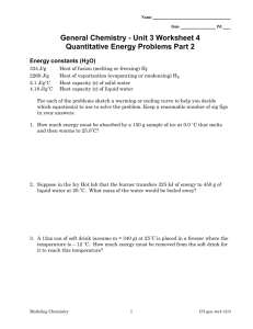 General Chemistry - Unit 3 Worksheet 4  Energy constants (H2O)