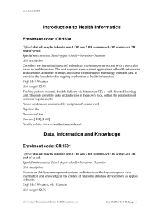 Introduction to Health Informatics Enrolment code: CRH500