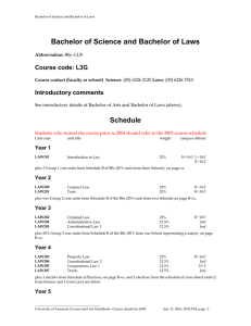 Bachelor of Science and Bachelor of Laws Schedule Course code: L3G Introductory comments